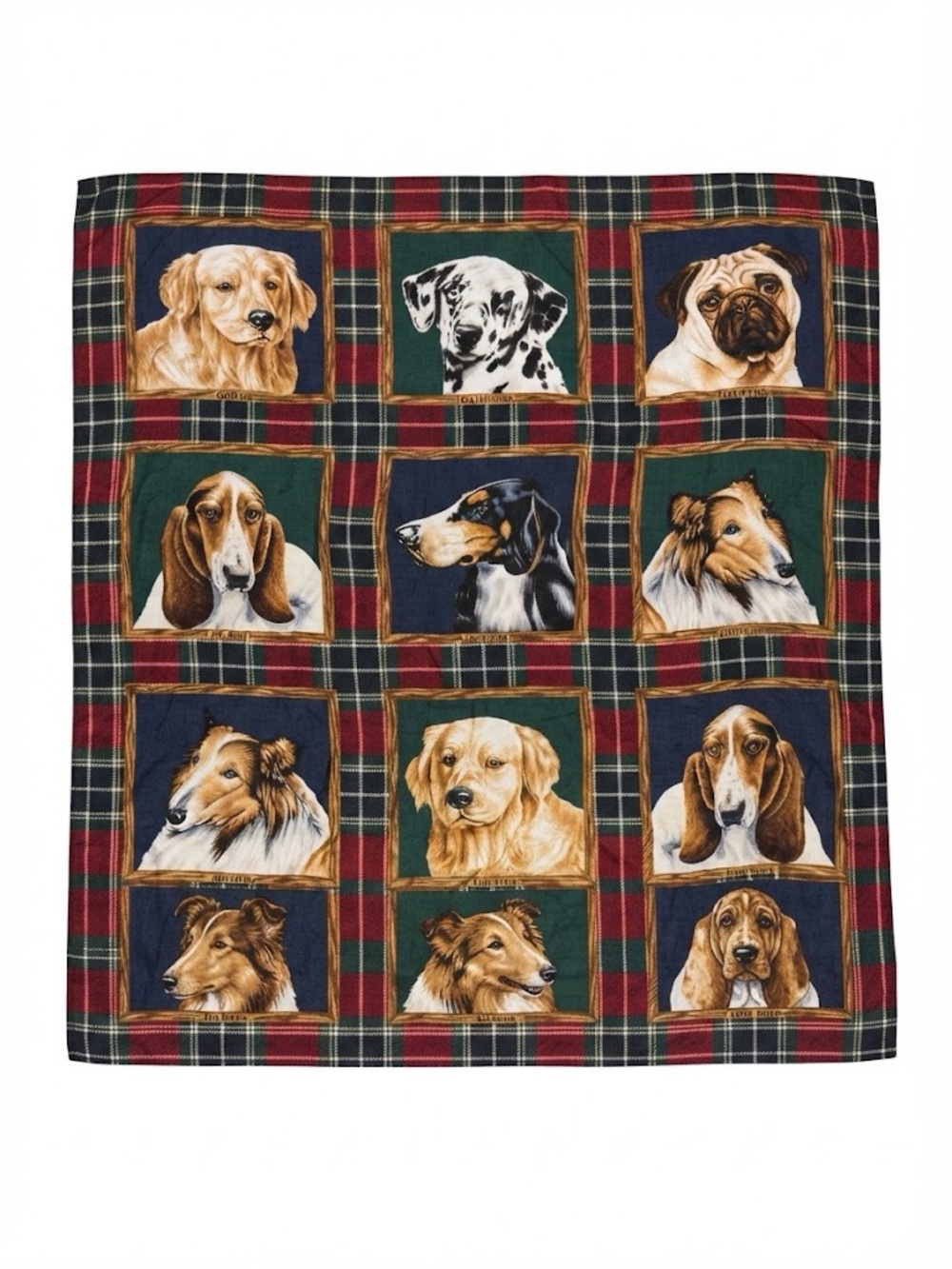 Vintage Echo Tartan Plaid Silk Scarf Dog Portrait Gallery Dog Lover